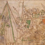 Setting up a conical tent, 13th century manuscript - Chanson d'Aspremont